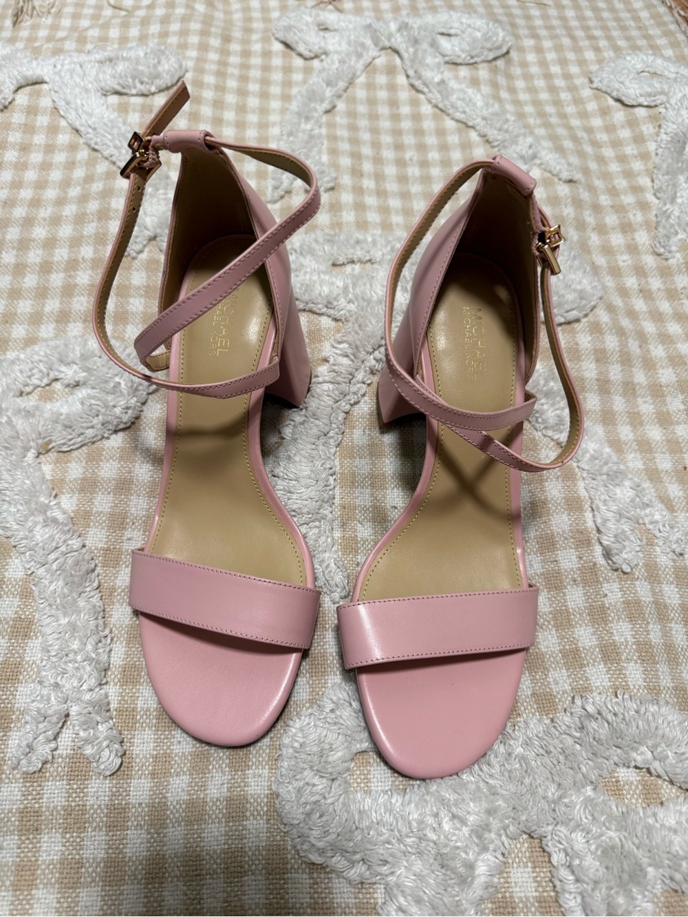 Michael Kors Blush Pink Ankle-Strap Block Heel Sandals